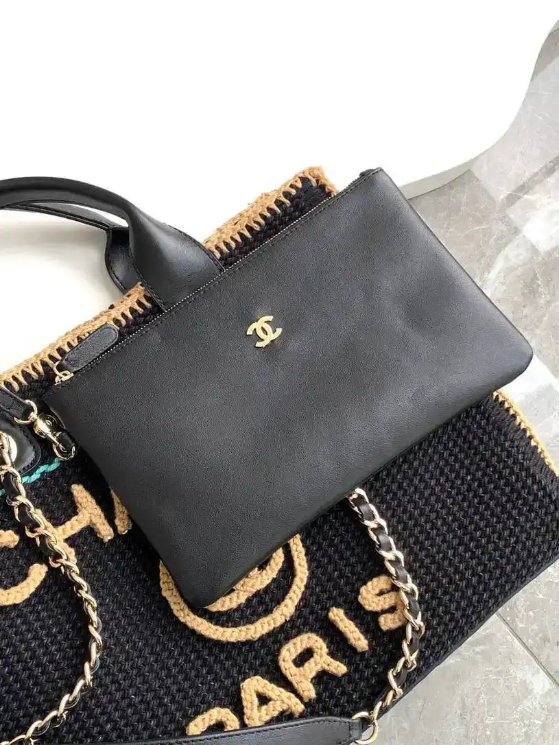 Chanel AS3257 Small Shopping Bag Raffia Black