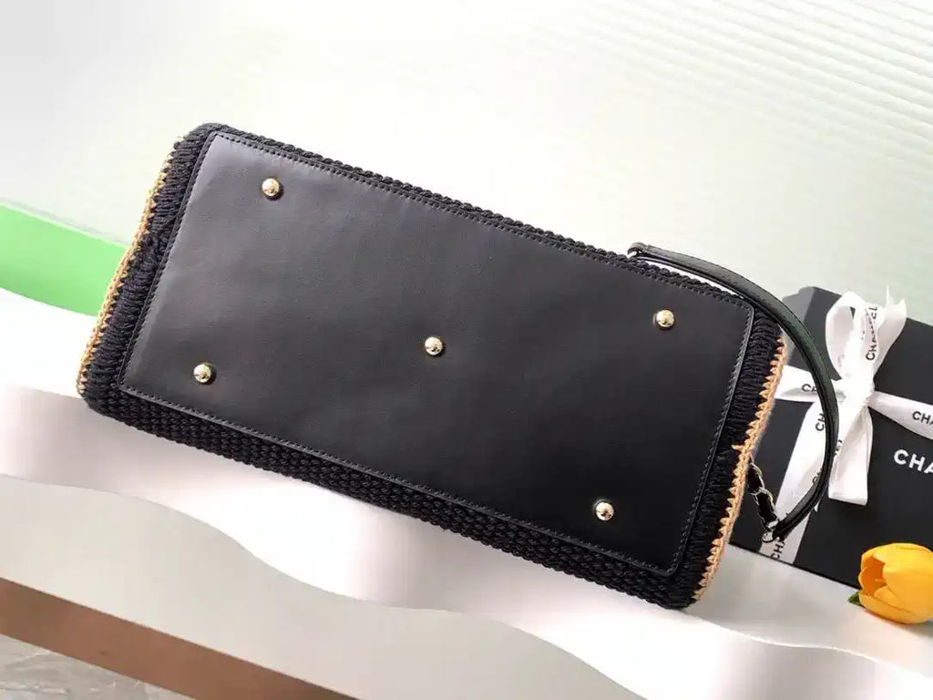 Chanel AS3257 Small Shopping Bag Raffia Black