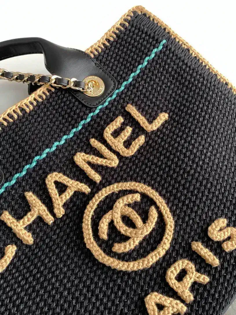 Chanel AS3257 Small Shopping Bag Raffia Black