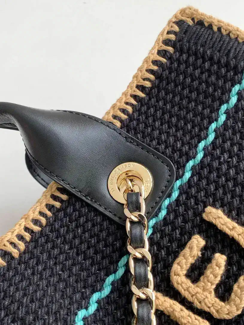 Chanel AS3257 Small Shopping Bag Raffia Black