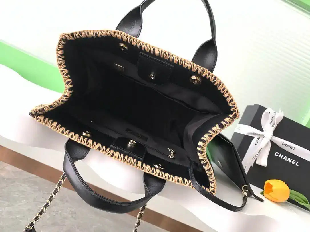 Chanel AS3257 Small Shopping Bag Raffia Black