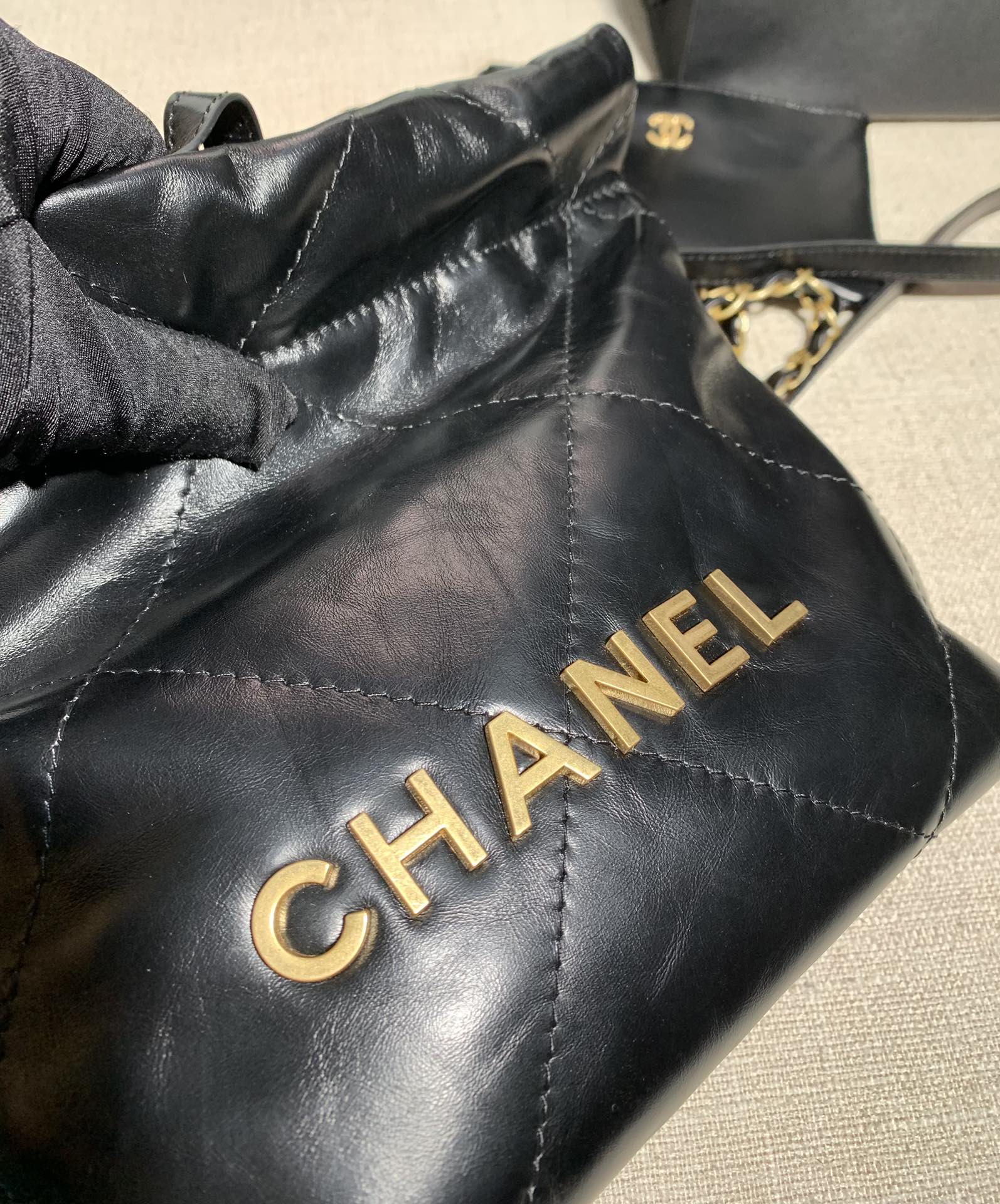 Chanel AS3260 22 Mini Handbag Calfskin Black with Gold A85 - Default Title - View 4