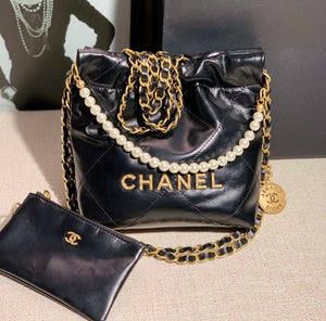 Chanel AS3260 22 Mini Handbag Calfskin Pearl Chain Black with Gold A90 - Default Title - View 1