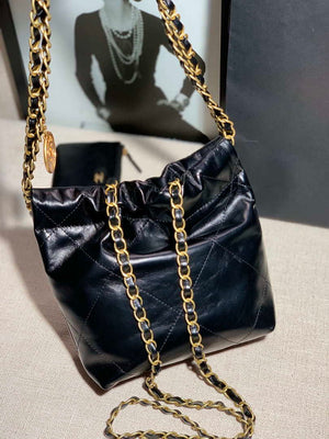 Chanel AS3260 22 Mini Handbag Calfskin Pearl Chain Black with Gold A90 - Default Title - View 2