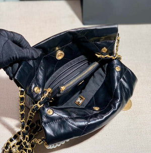 Chanel AS3260 22 Mini Handbag Calfskin Pearl Chain Black with Gold A90 - Default Title - View 9