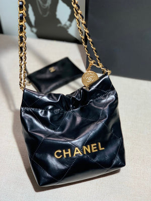 Chanel AS3260 22 Mini Handbag Shiny Calfskin Black with Gold A86 - Default Title - View 1