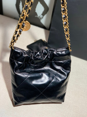 Chanel AS3260 22 Mini Handbag Shiny Calfskin Black with Gold A86 - Default Title - View 2