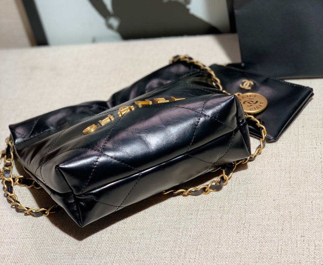 Chanel AS3260 22 Mini Handbag Shiny Calfskin Black with Gold A86 - Default Title - View 4