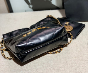 Chanel AS3260 22 Mini Handbag Shiny Calfskin Black with Gold A86 - Default Title - View 4