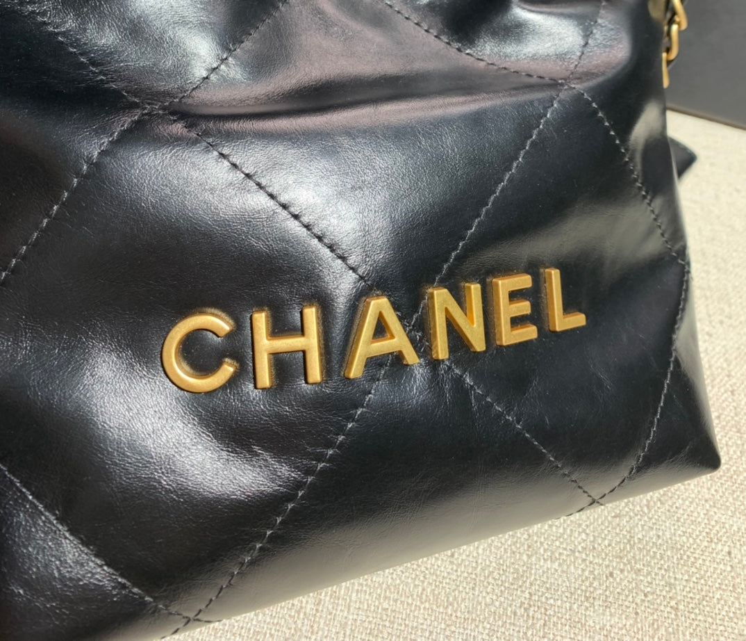 Chanel AS3260 22 Mini Handbag Shiny Calfskin Black with Gold A86 - Default Title - View 6