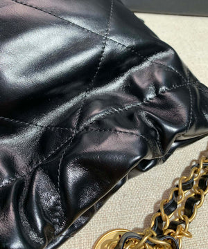Chanel AS3260 22 Mini Handbag Shiny Calfskin Black with Gold A86 - Default Title - View 7