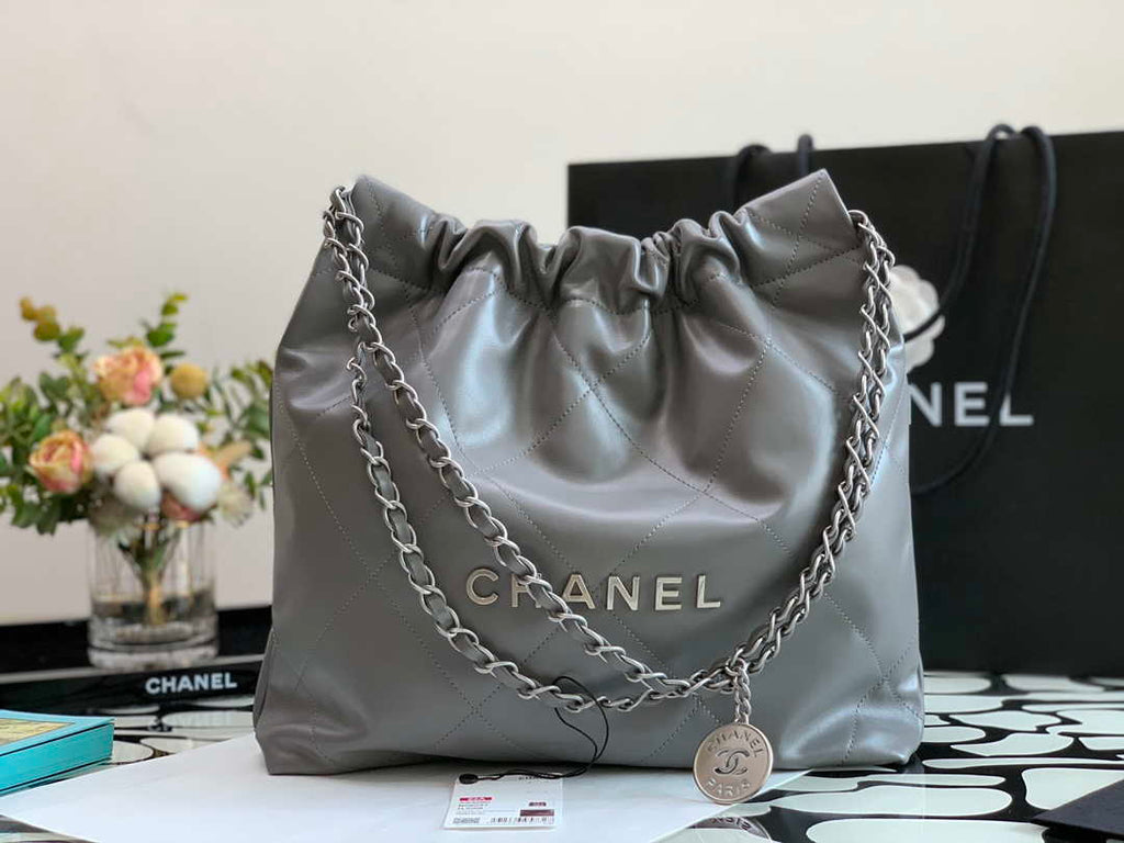 Chanel AS3260 22 Small Handbag Metallic Calfskin Gray Metal