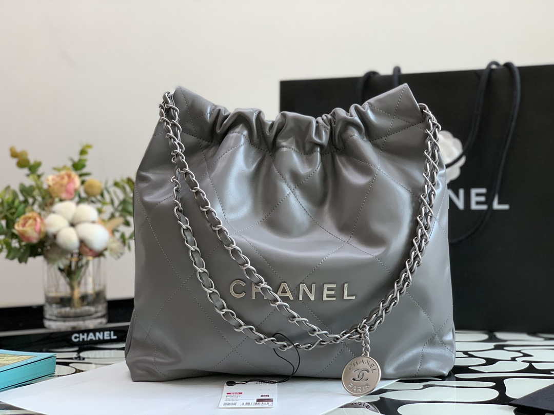 Chanel AS3260 22 Small Handbag Metallic Calfskin Gray Metal - Default Title - View 1