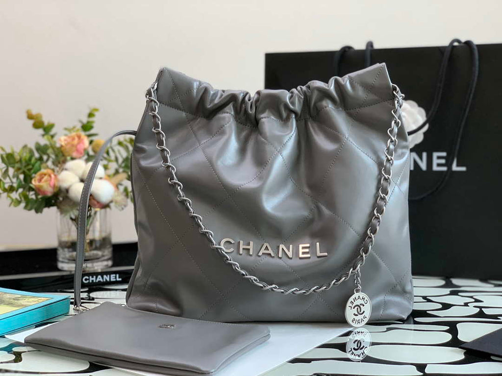 Chanel AS3260 22 Small Handbag Metallic Calfskin Gray Metal