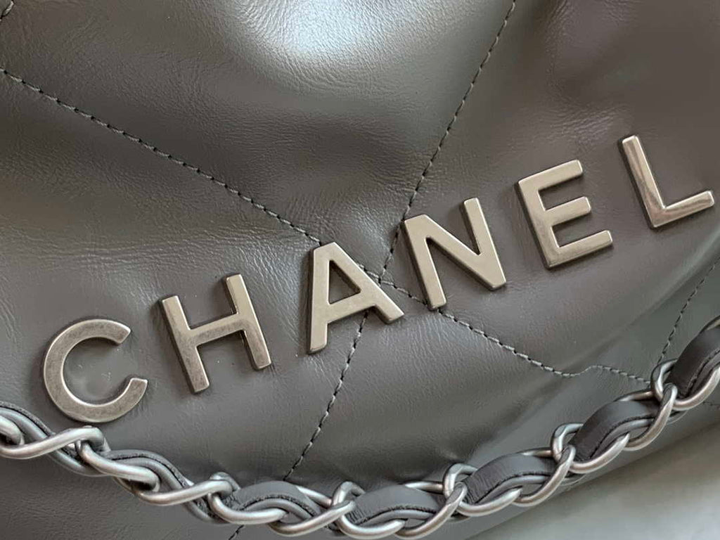 Chanel AS3260 22 Small Handbag Metallic Calfskin Gray Metal