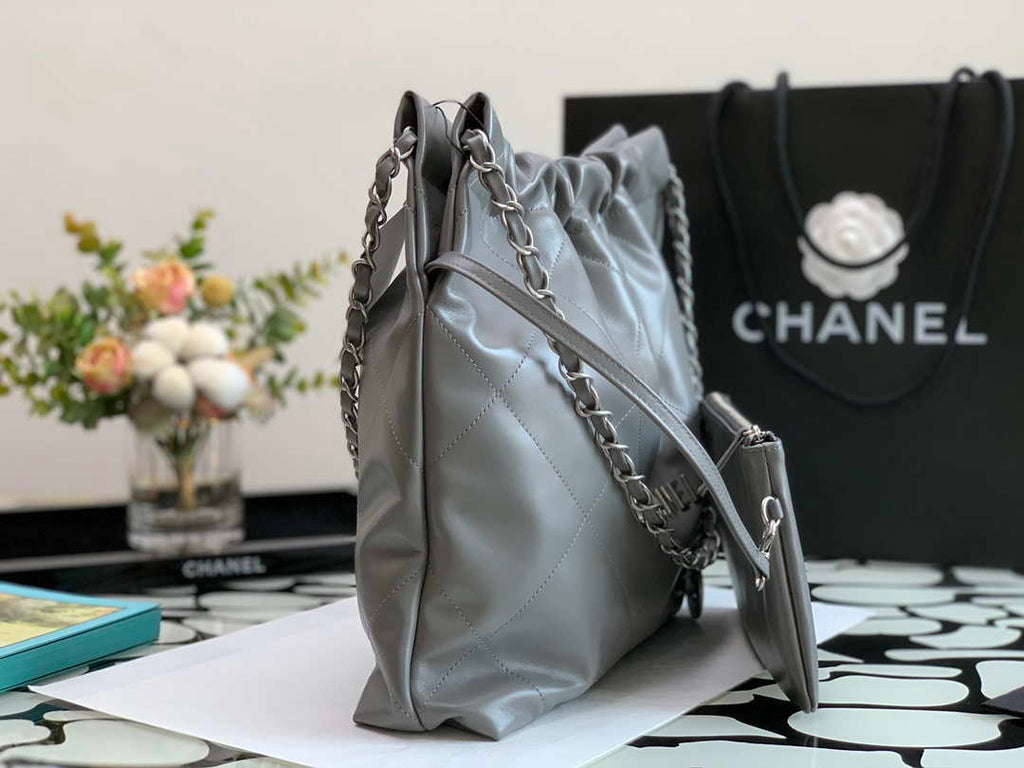 Chanel AS3260 22 Small Handbag Metallic Calfskin Gray Metal