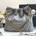 Chanel AS3260 22 Small Handbag Metallic Calfskin Gray Metal With logo Gold - Default Title - View 1