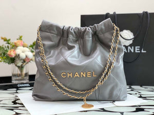 Chanel AS3260 22 Small Handbag Metallic Calfskin Gray Metal With logo Gold - Default Title - View 1