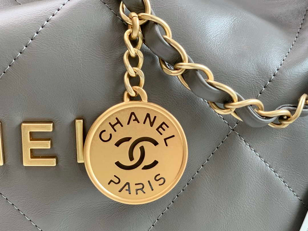 Chanel AS3260 22 Small Handbag Metallic Calfskin Gray Metal With logo Gold