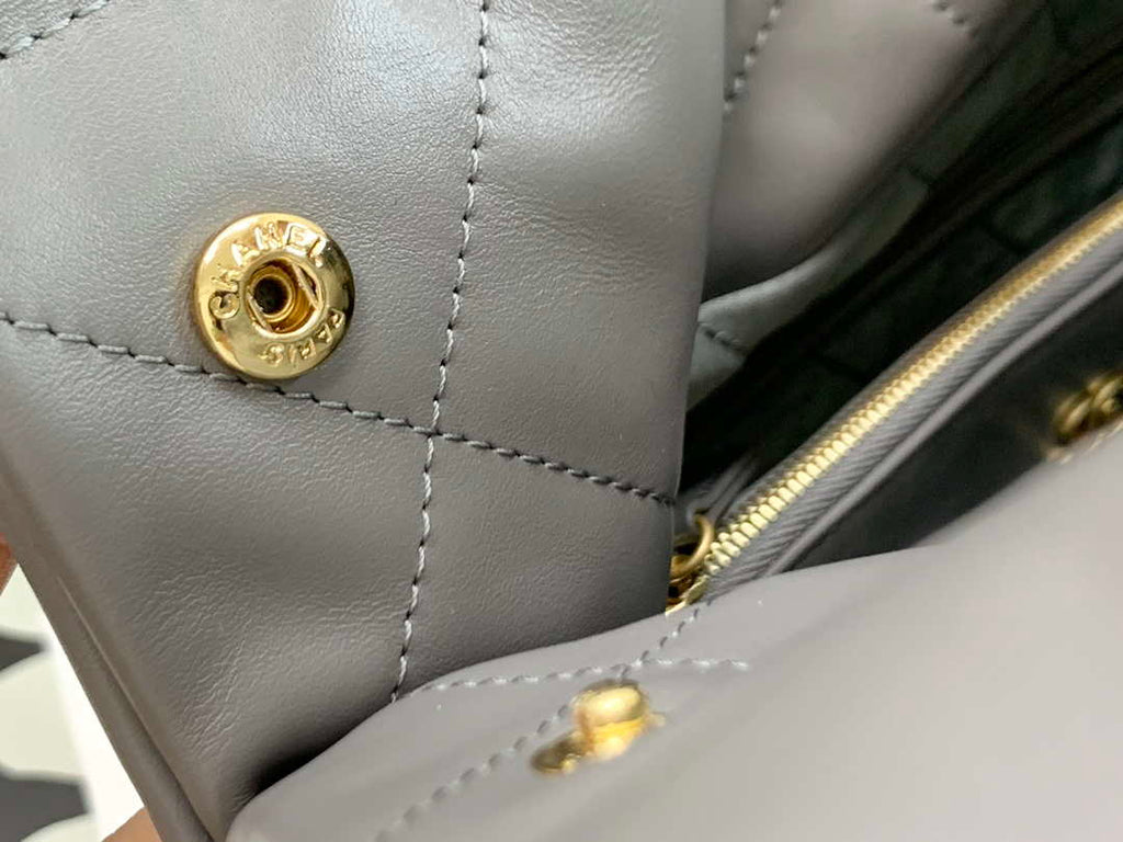 Chanel AS3260 22 Small Handbag Metallic Calfskin Gray Metal With logo Gold