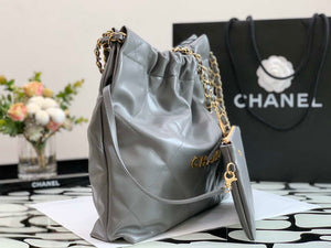 Chanel AS3260 22 Small Handbag Metallic Calfskin Gray Metal With logo Gold - Default Title - View 7