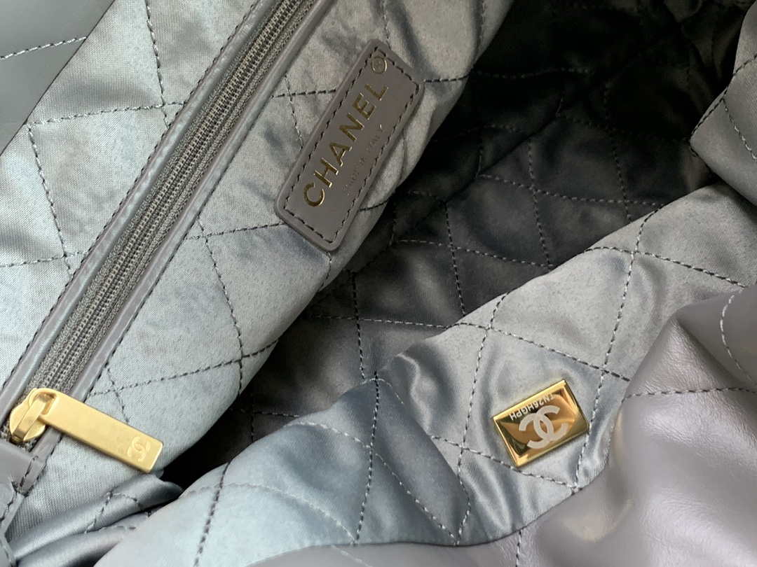 Chanel AS3260 22 Small Handbag Metallic Calfskin Gray Metal With logo Gold
