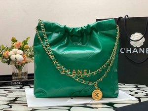 Chanel AS3260 22 Small Handbag Shiny Calfskin Green Gold Metal - Default Title - View 1
