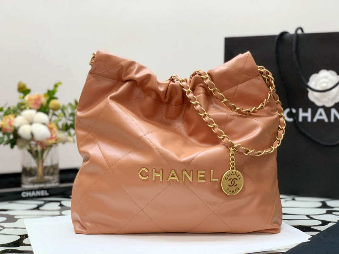 Chanel AS3260 22 Small Handbag Shiny Calfskin Camel Gold Metal - Default Title - View 2