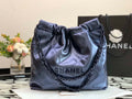 Chanel AS3260 22 Small Handbag Metallic Calfskin Blue Metal