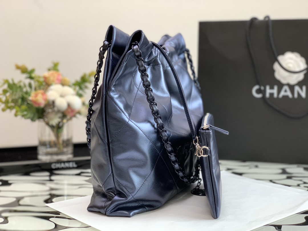 Chanel AS3260 22 Small Handbag Metallic Calfskin Blue Metal