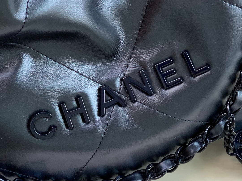 Chanel AS3260 22 Small Handbag Metallic Calfskin Blue Metal