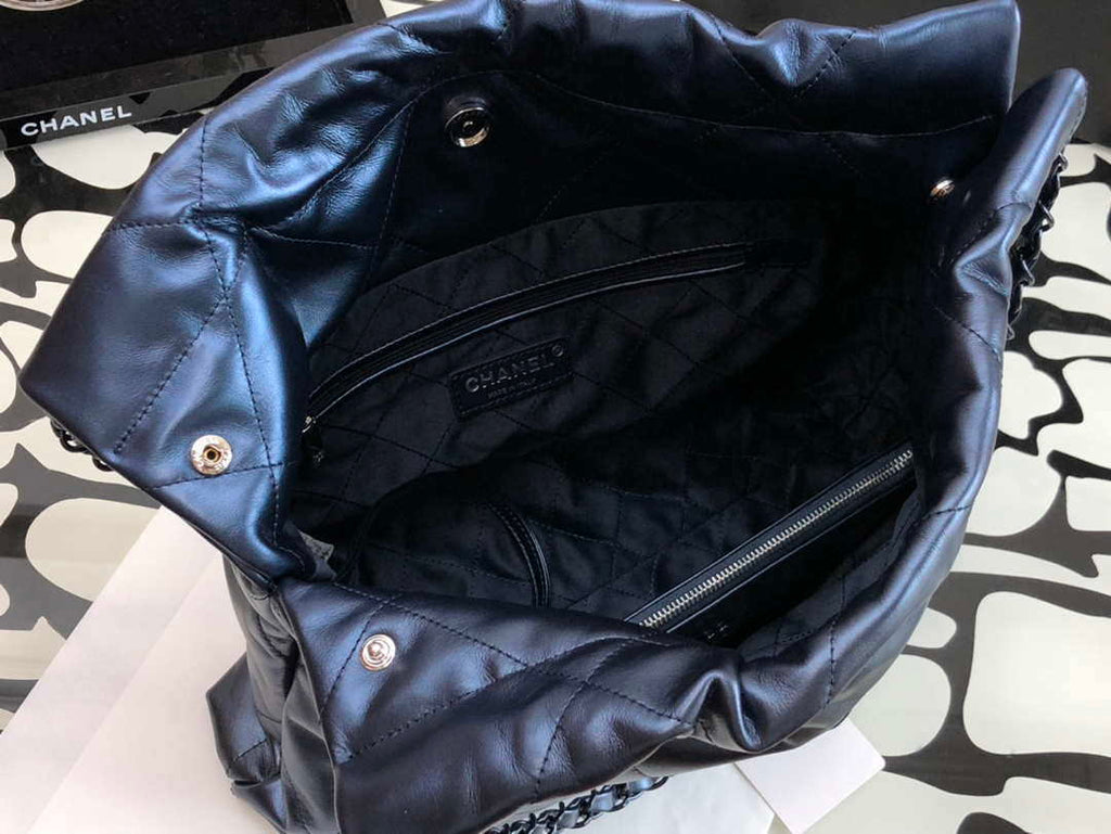 Chanel AS3260 22 Small Handbag Metallic Calfskin Blue Metal