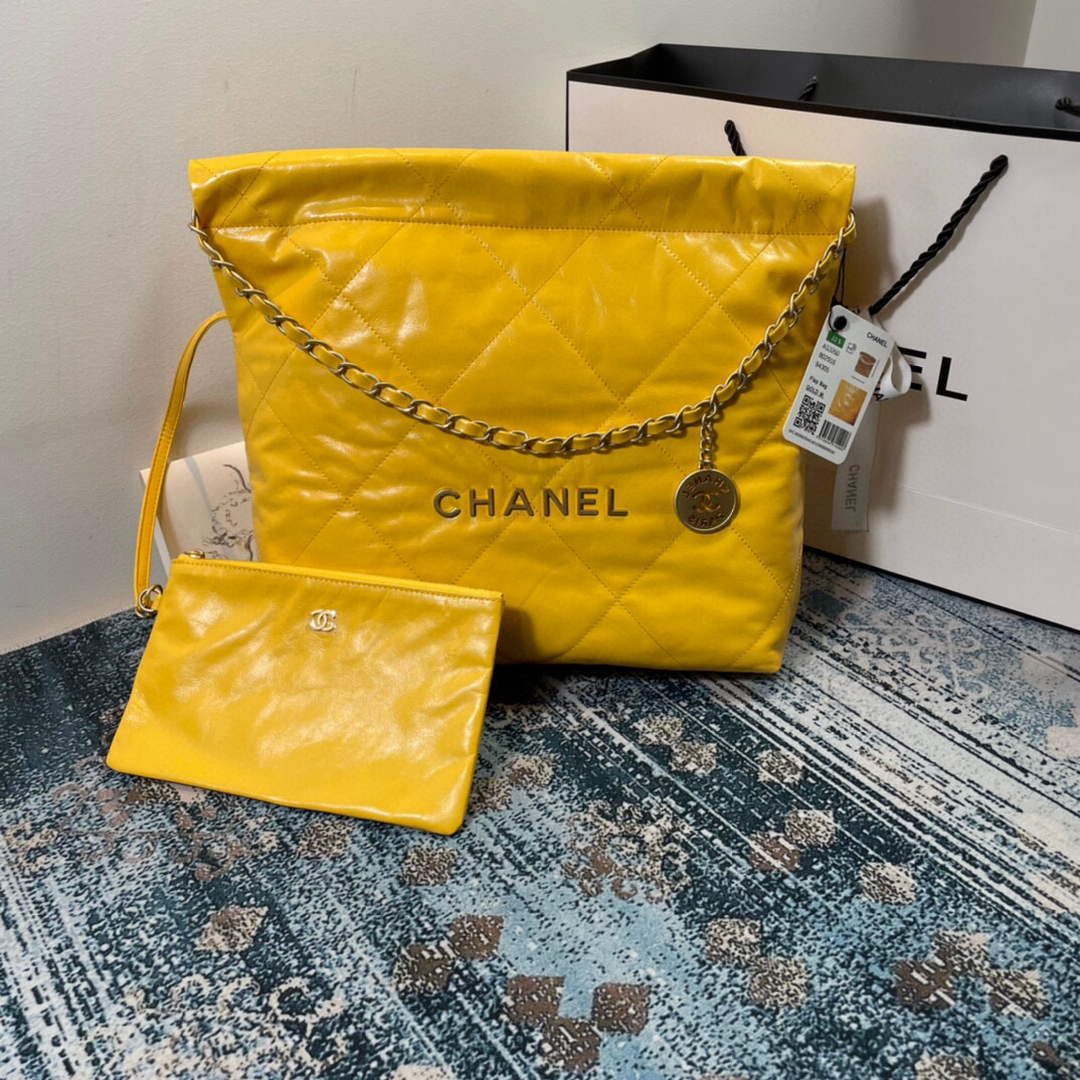 Chanel AS3260 22 Small Handbag Shiny Calfskin Yellow Gold - Default Title - View 1