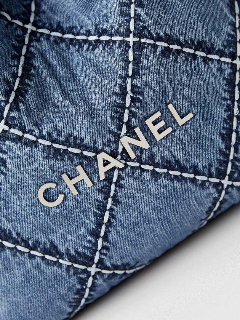 Chanel AS3260 22 Small Handbag Silver Tone-Metal Canvas Blue Denim - Default Title - View 2