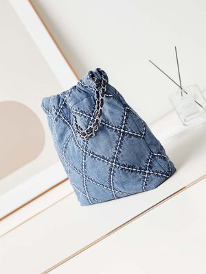 Chanel AS3260 22 Small Handbag Silver Tone-Metal Canvas Blue Denim - Default Title - View 4