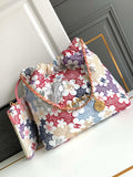 Chanel AS3261  22 Bag Lace Patchwork & Gold-Tone Metal Multicolour