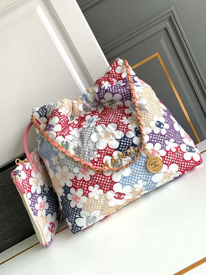 Chanel AS3261  22 Bag Lace Patchwork & Gold-Tone Metal Multicolour - Default Title - View 1