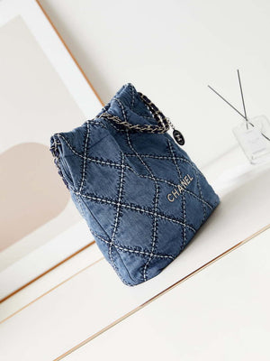 Chanel AS3261 22 bag Silver Tone-Metal Canvas Blue Denim - Default Title - View 3