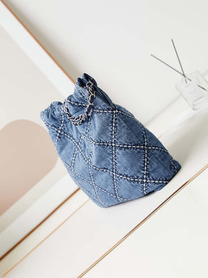 Chanel AS3261 22 bag Silver Tone-Metal Canvas Blue Denim - Default Title - View 4