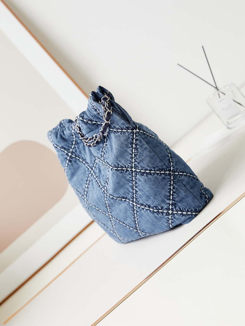 Chanel AS3261 22 bag Silver Tone-Metal Canvas Blue Denim - Default Title - View 4