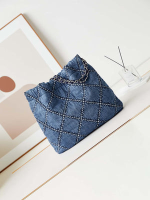 Chanel AS3261 22 bag Silver Tone-Metal Canvas Blue Denim - Default Title - View 5