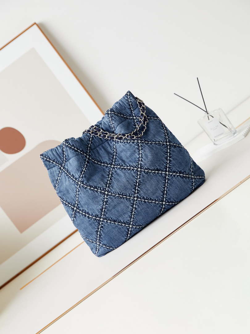 Chanel AS3261 22 bag Silver Tone-Metal Canvas Blue Denim - Default Title - View 5