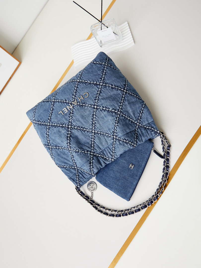Chanel AS3261 22 bag Silver Tone-Metal Canvas Blue Denim - Default Title - View 7