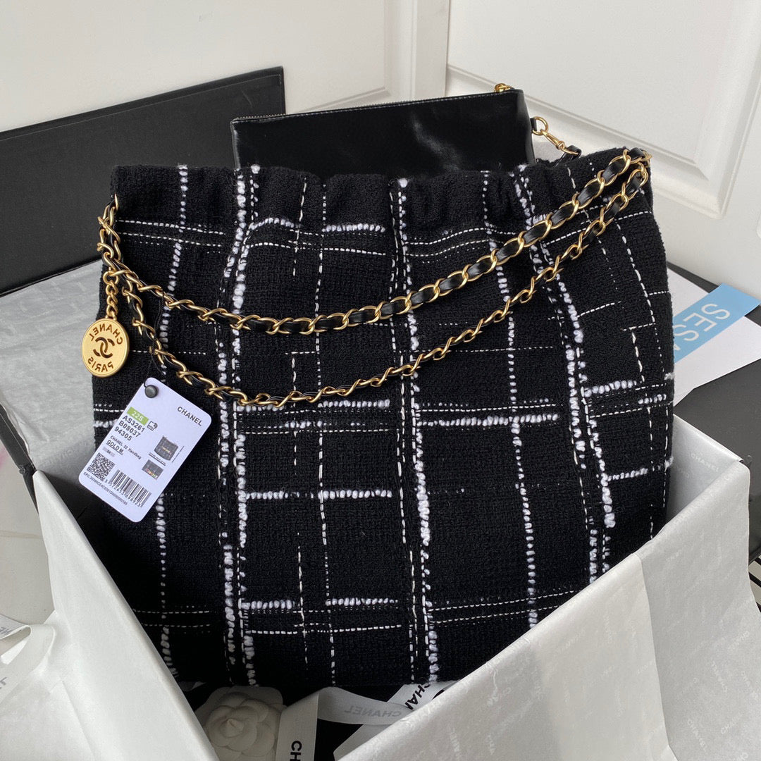 Chanel 22 Handbag Gold-Tone Metal AS3261 Black
