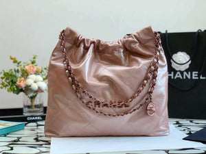 Chanel 22 Handbag Shiny Calfskin AS3261 Pink Gold Metal - Default Title - View 1