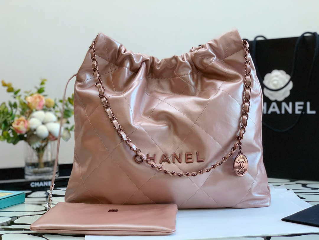 Chanel 22 Handbag Shiny Calfskin AS3261 Pink Gold Metal - Default Title - View 2