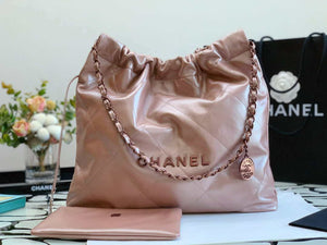 Chanel 22 Handbag Shiny Calfskin AS3261 Pink Gold Metal - Default Title - View 2