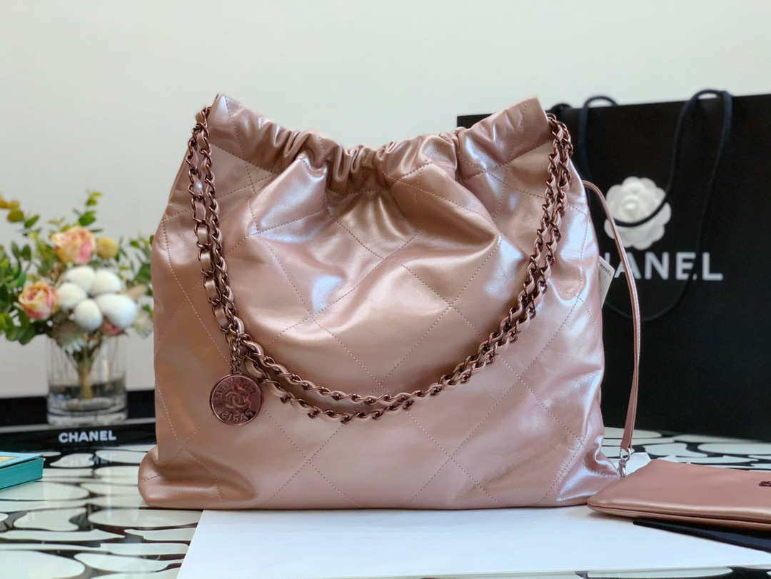 Chanel 22 Handbag Shiny Calfskin AS3261 Pink Gold Metal - Default Title - View 5