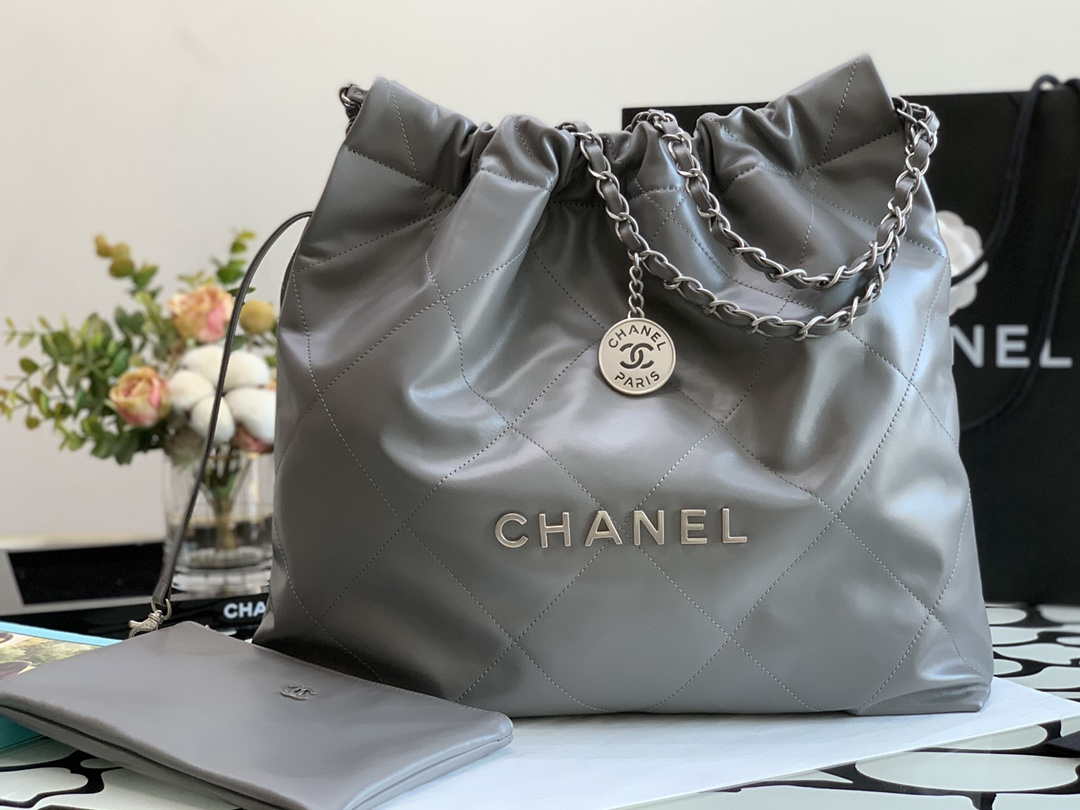 Chanel 22 Handbag Metallic Calfskin AS3261 Gray Metal - Default Title - View 3