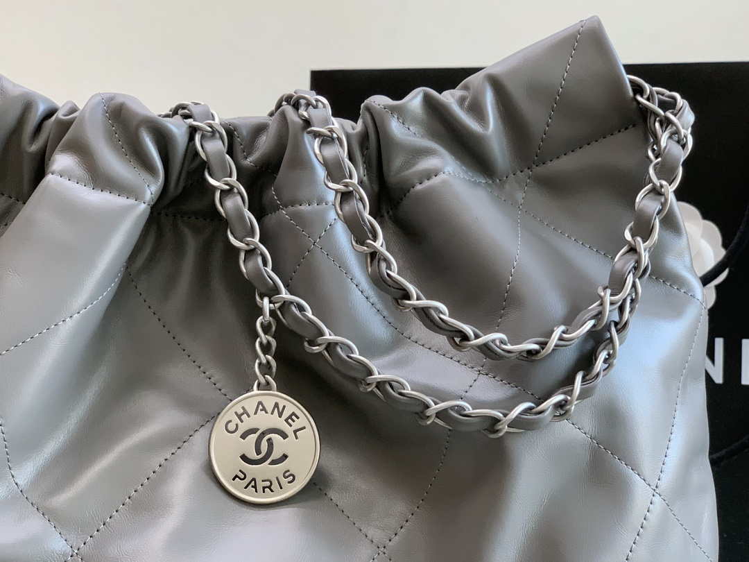 Chanel 22 Handbag Metallic Calfskin AS3261 Gray Metal - Default Title - View 4